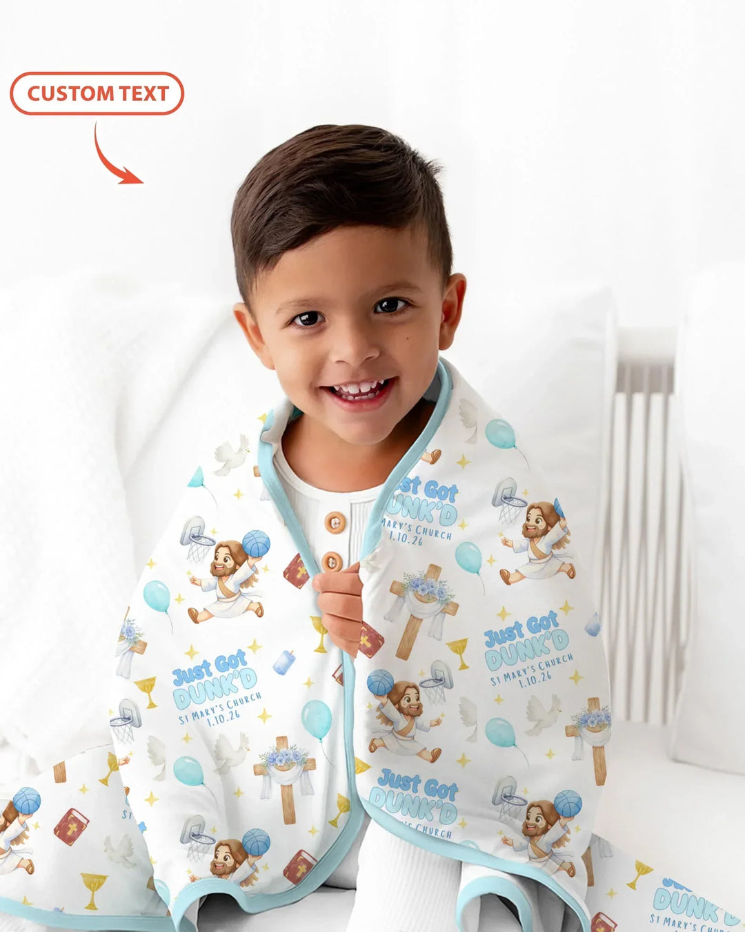Custom Name Baptism Just Got Dunk'd Bamboo Blanket