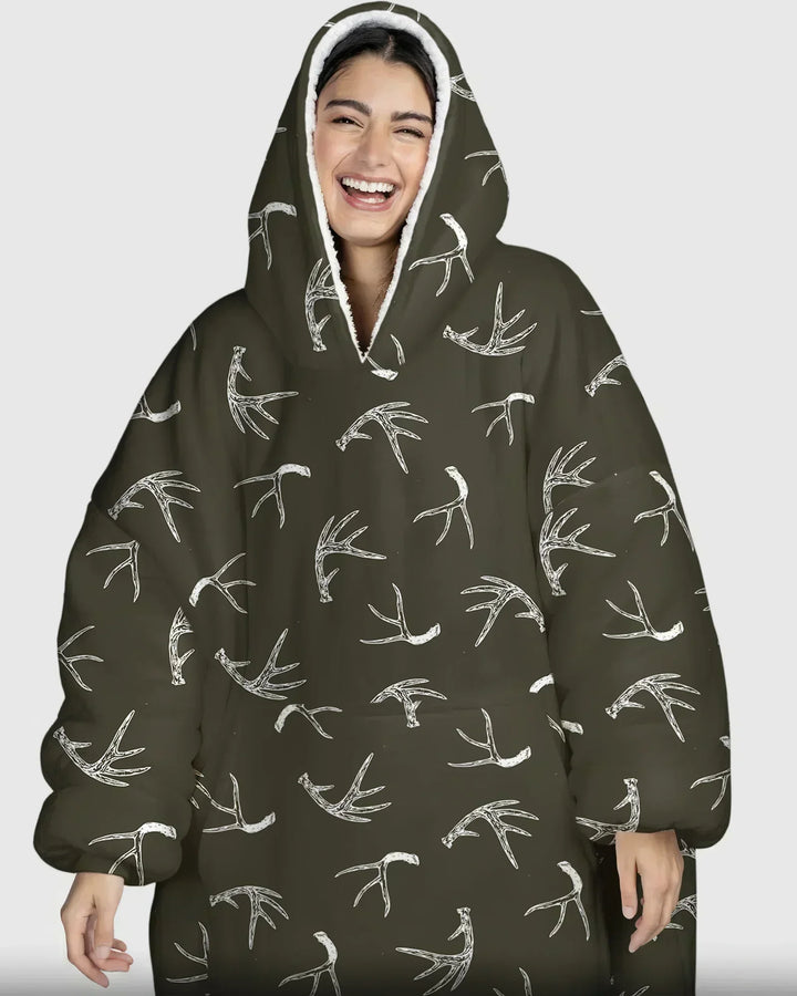 Antlers Minimalism Wearable Bamboo Blanket Hoodie