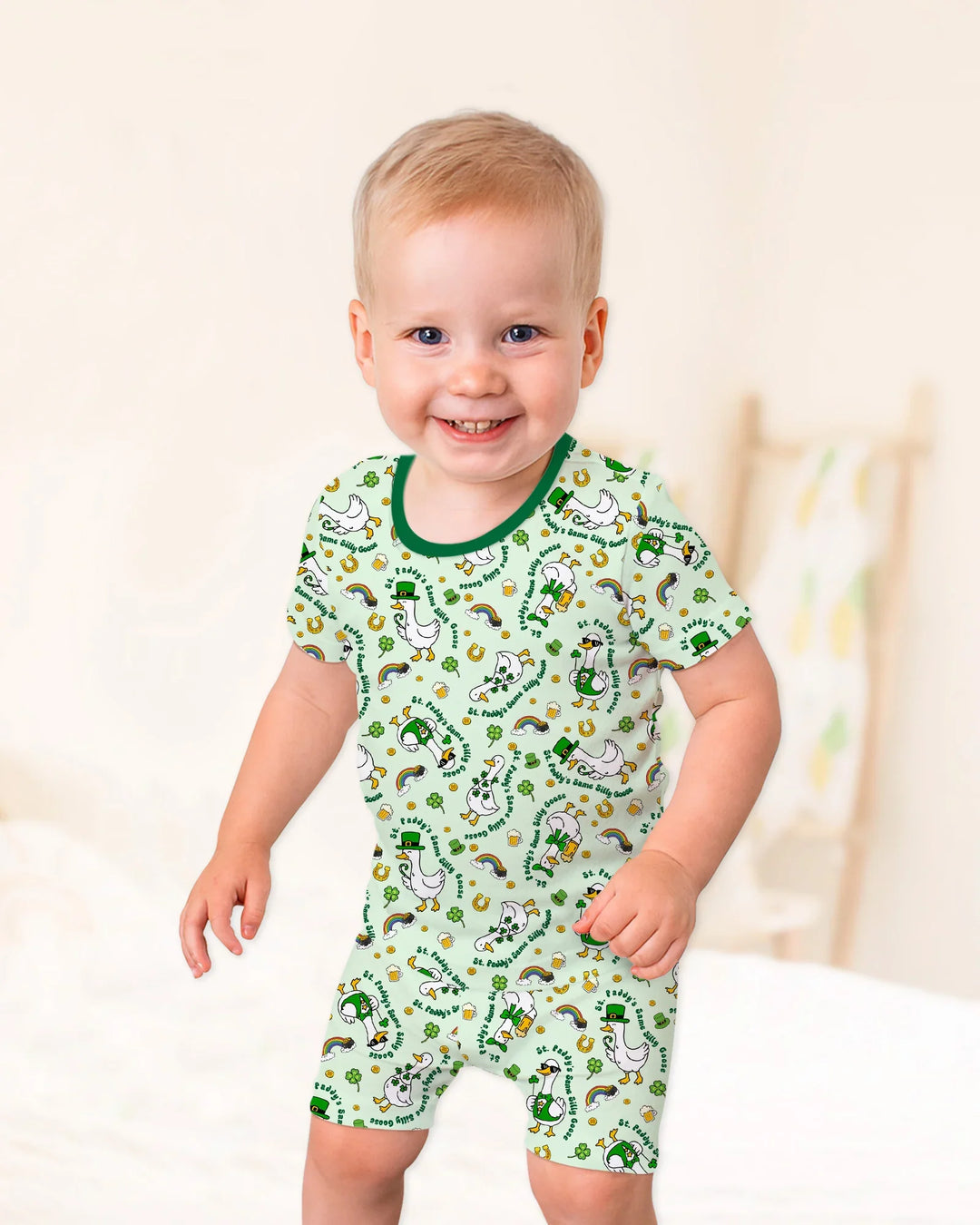 St. Patrick's Day Silly Goose Bamboo Two Piece Short Sleeve Shorts Pajama Set