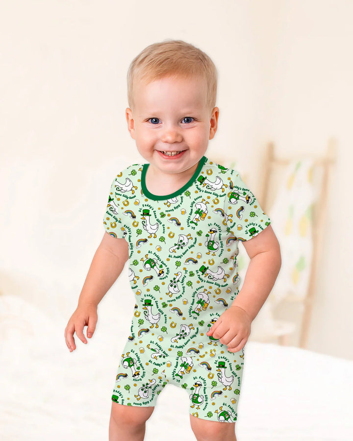 St. Patrick's Day Silly Goose Bamboo Two Piece Short Sleeve Shorts Pajama Set