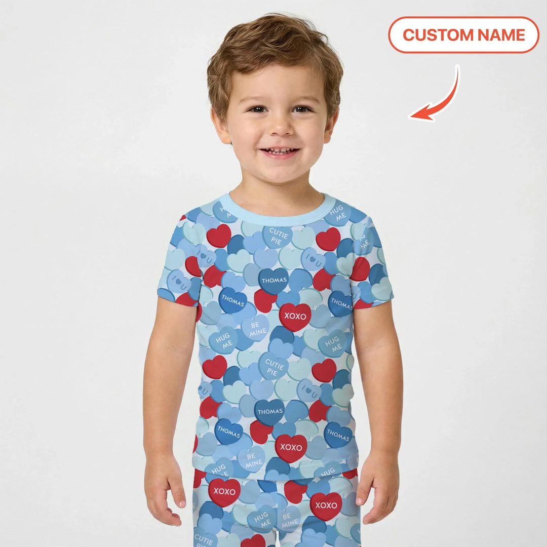 Valentine Candy Crush Family Matching Bamboo Two Piece Short Sleeve Pajama Set