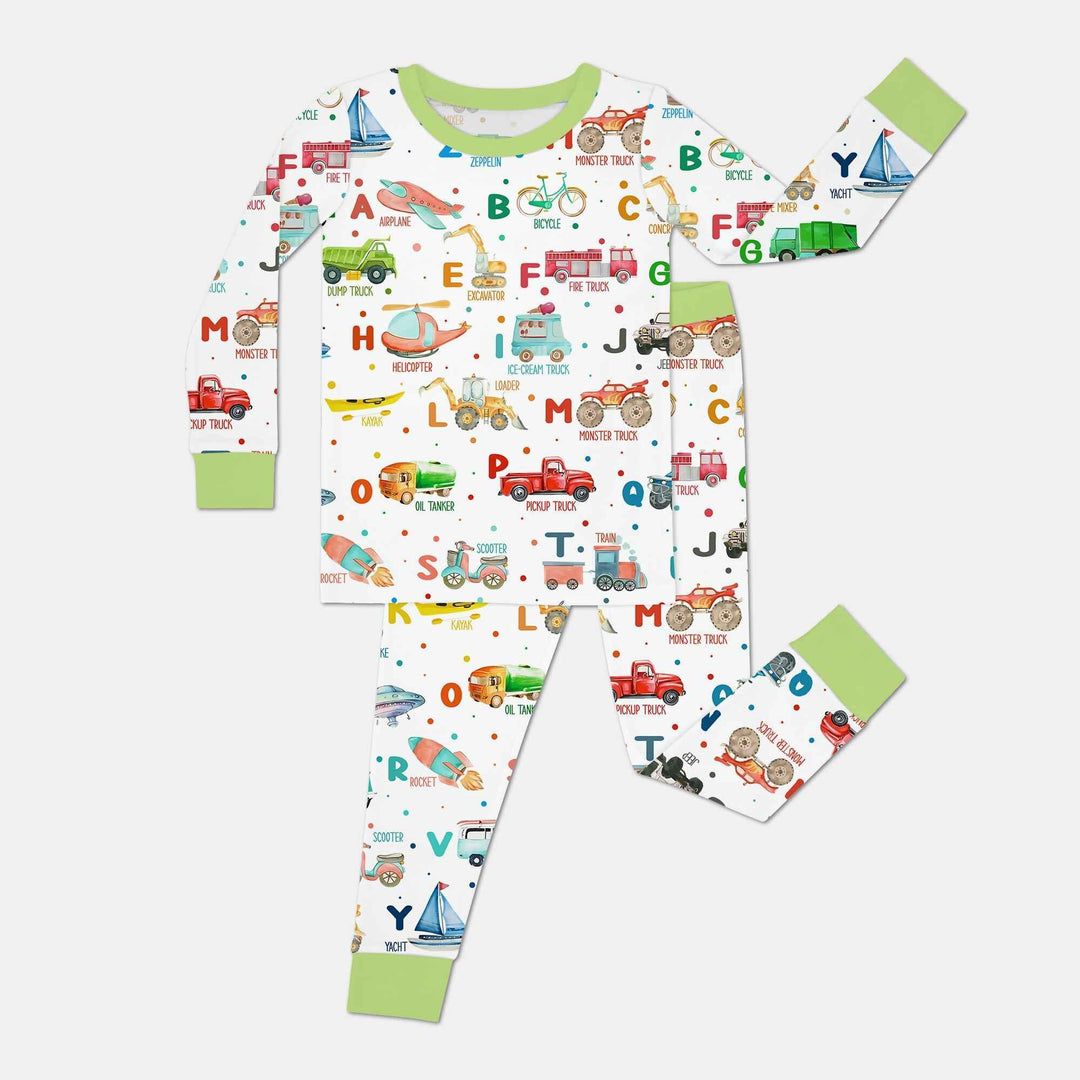 Transportation Alphabet Bamboo Two Piece Long Sleeve Pajama Set
