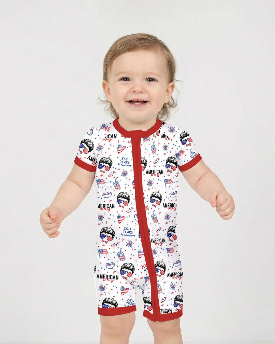 Doodle American Flag Glasses Family Matching Bamboo Shorty Zippy