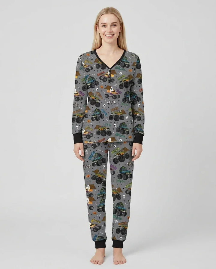 Custom Name Halloween Creepy Crusher Family Matching Bamboo Women Pajama Set