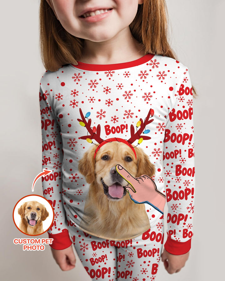 Custom Pet Photo Funny Christmas Boop Bamboo Two Piece Long Sleeve Pajama Set