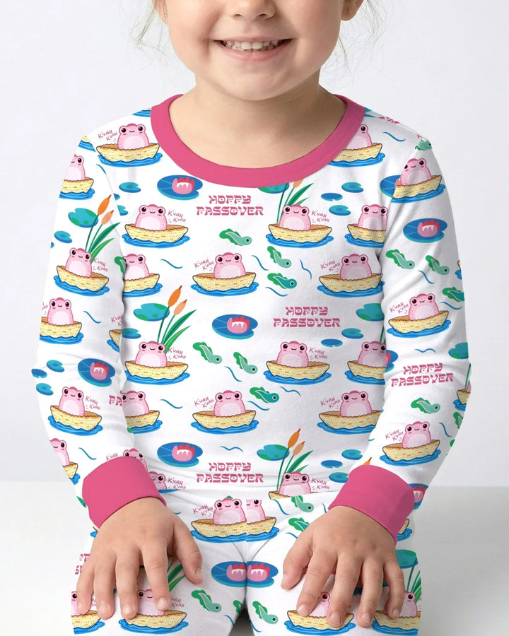 Hoppy Passover Family Matching Bamboo Two Piece Long Sleeve Pajama Set