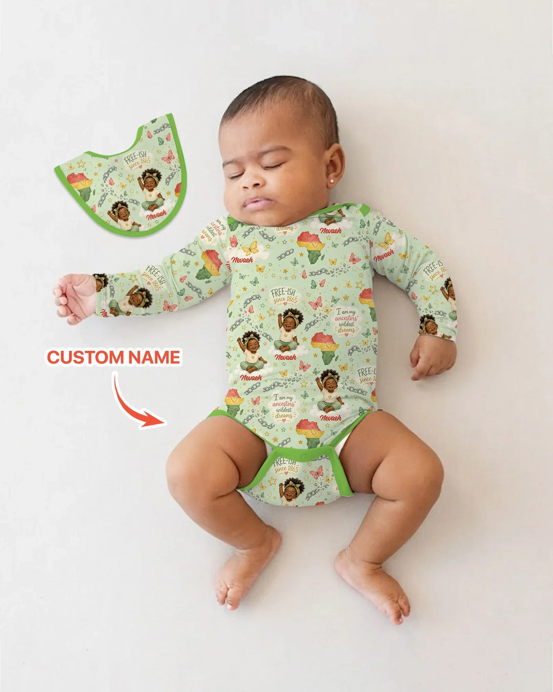 Custom Name Juneteenth I Am My Ancestors' Wildest Dream Bamboo Bodysuit