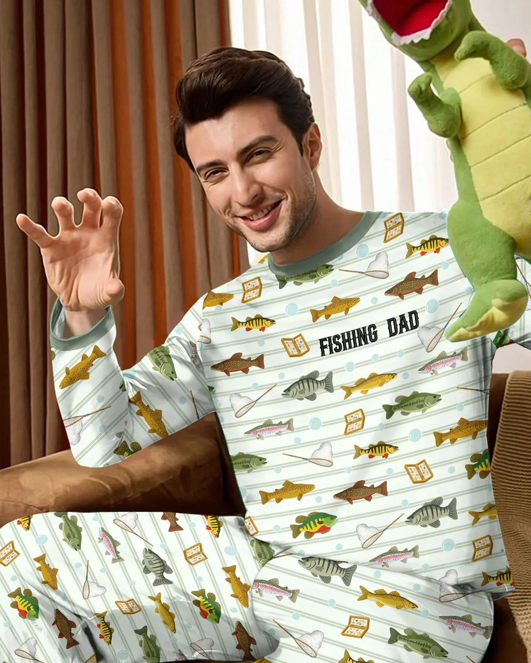 Embroidered Fishing Dad And Me Matching Bamboo Men's Pajama Set