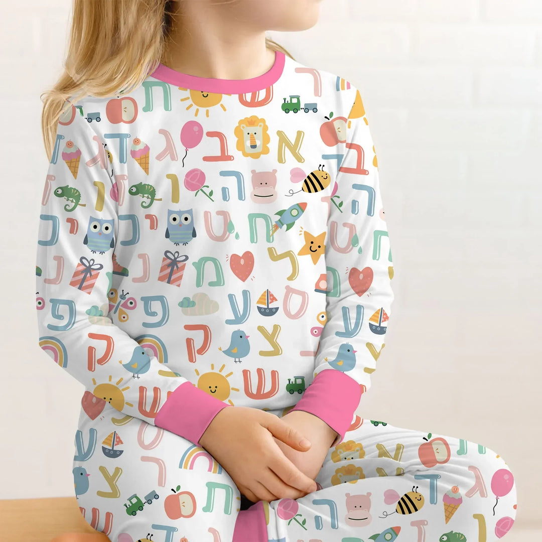 Hebrew Alphabet Bamboo Two Piece Long Sleeve Pajama Set