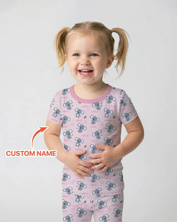 Custom Name Cosmic Koala Bamboo Two Piece Short Sleeve Pajama Set