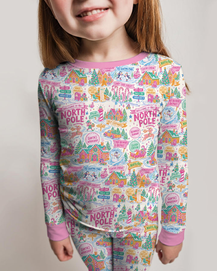 Pink North Pole Wonderland Bamboo Two Piece Long Sleeve Pajama Set
