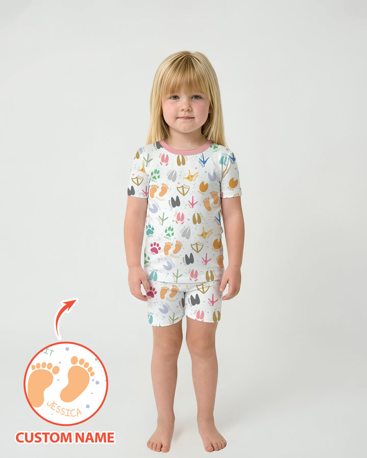 Cute Farm Animal Tracks Custom Name Bamboo Two Piece Short Sleeve Shorts Pajama Set