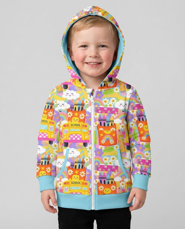 Retro Happy Classroom Bamboo Zip Hoodie