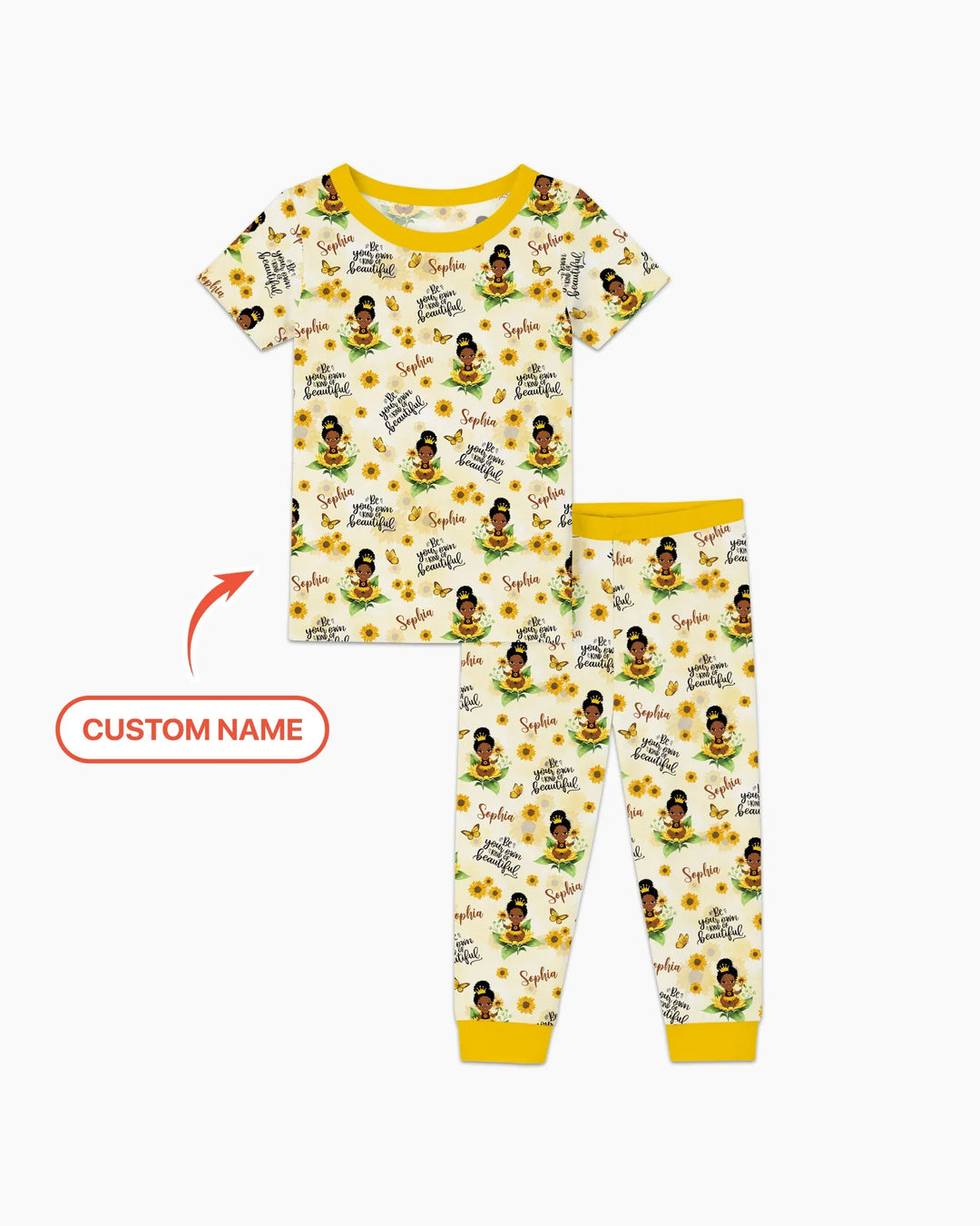 Custom Name Sunflower Queen Bamboo Two Piece Short Sleeve Pajama Set