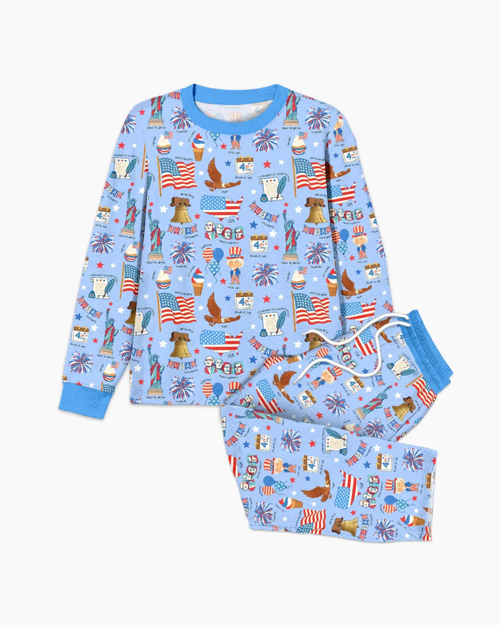 Hand Drawn Patriotic Iconic Bamboo Men's Pajama Set