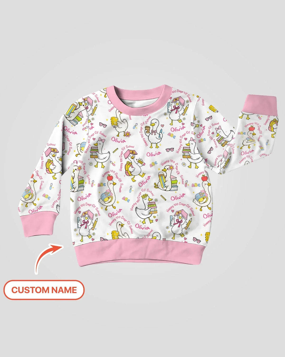 Custom Name Goose Happy 100 Days Of School Bamboo Crewneck Sweatshirt