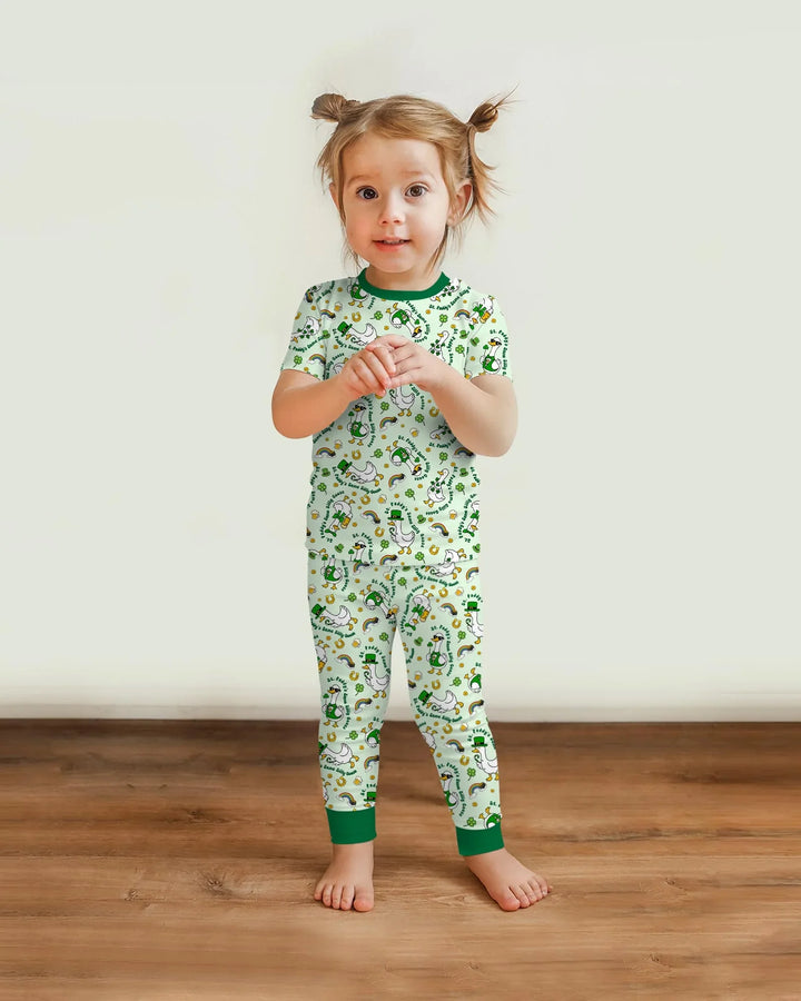 St. Patrick's Day Silly Goose Bamboo Two Piece Short Sleeve Pajama Set
