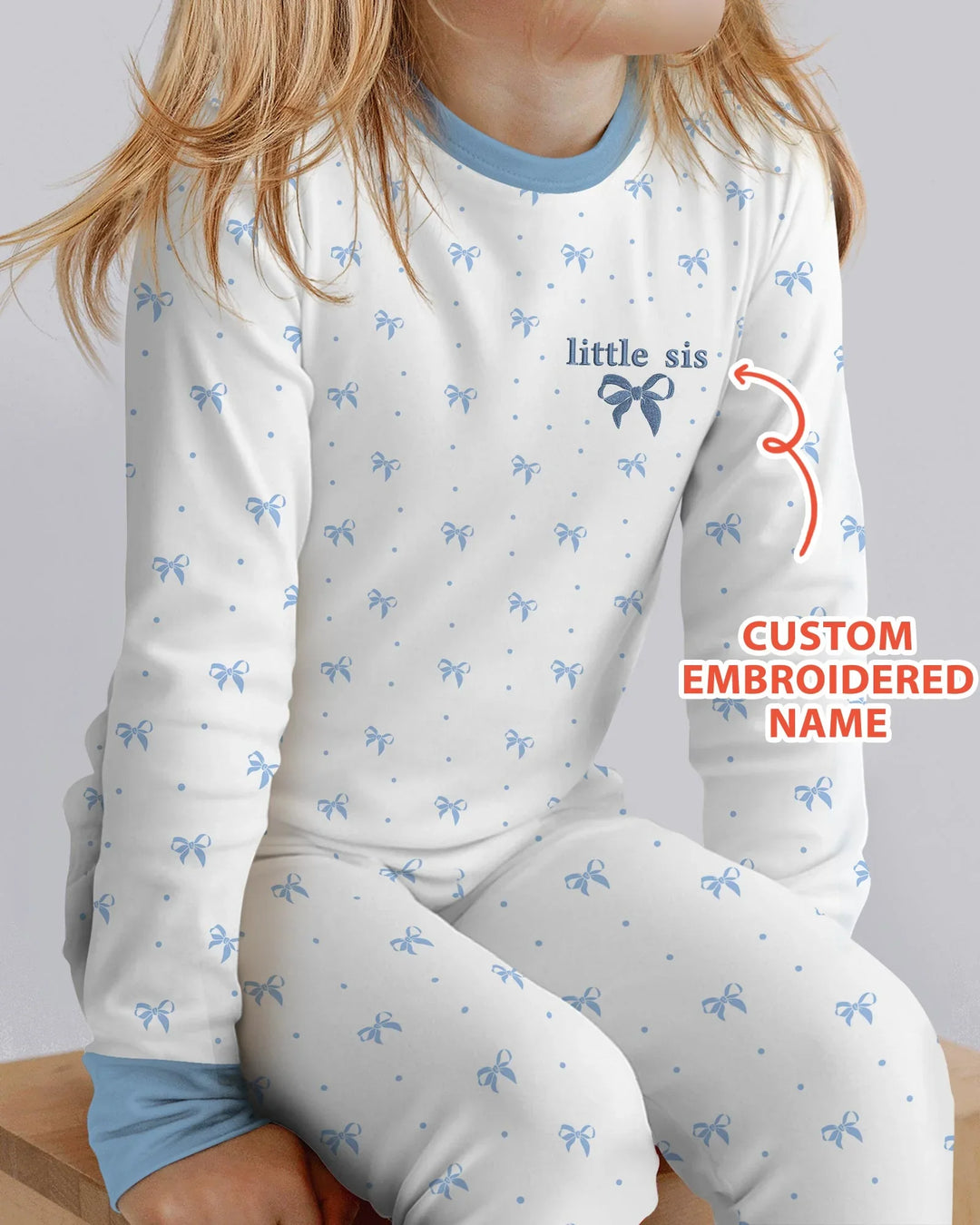 Custom Embroidered Name Mommy and Girls Matching Bamboo Two Piece Long Sleeve Pajama Set