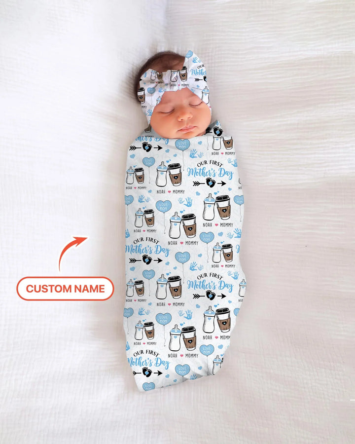 Custom Name First Mother's Day Drink bamboo swaddle blanket