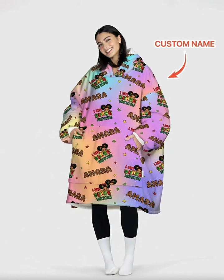 Custom Name I Am Black History Custom Bamboo Blanket Hoodie