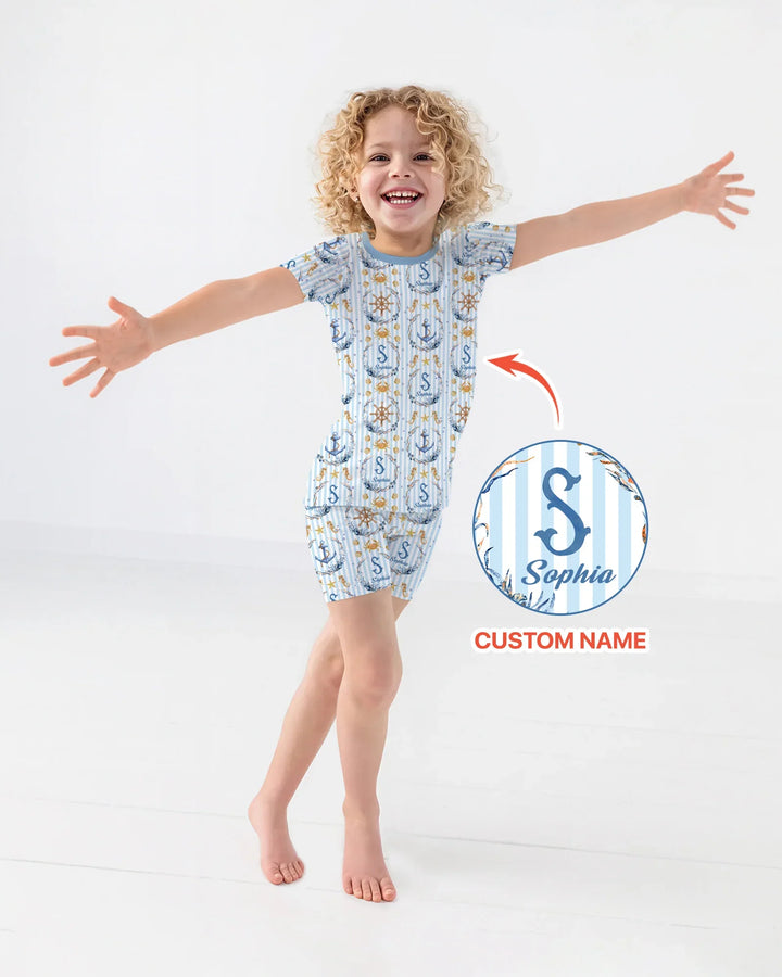 Bon Voyage Custom Name Bamboo Two Piece Short Sleeve Shorts Pajama Set
