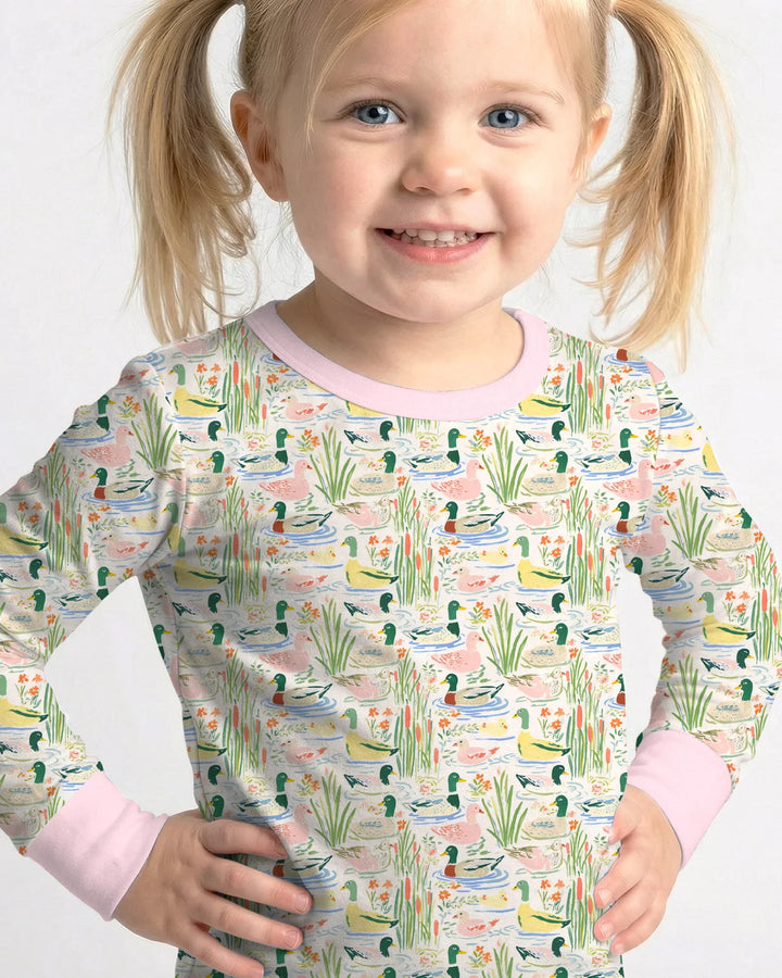 Whimsical Mallard Duck Bamboo Two Piece Long Sleeve Pajama Set
