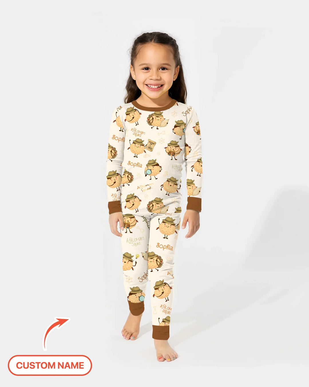 Custom Name Passover Afikoman Bamboo Two Piece Long Sleeve Pajama Set