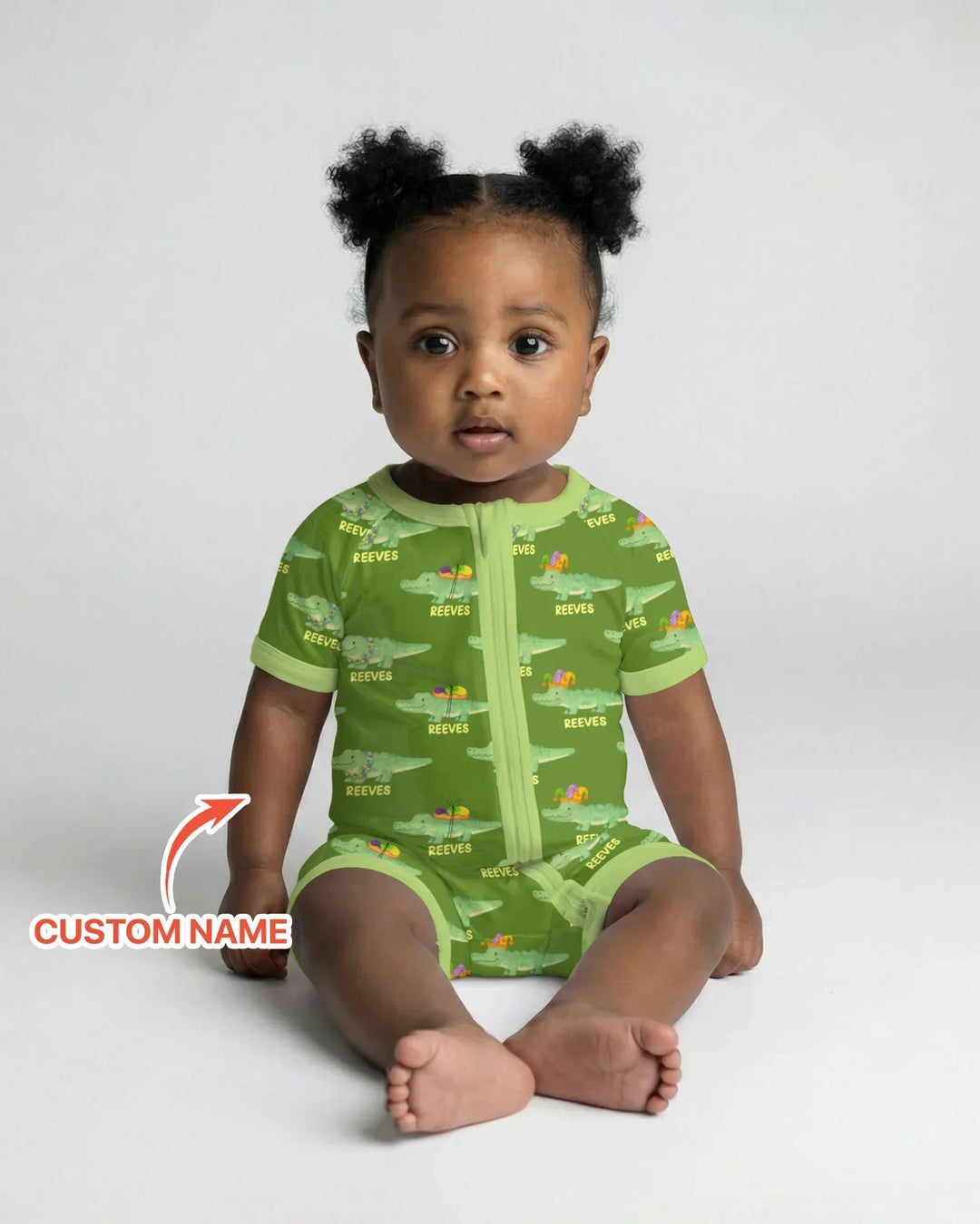 Custom Name Mardi Gras Gator Bamboo Shorty Zippy