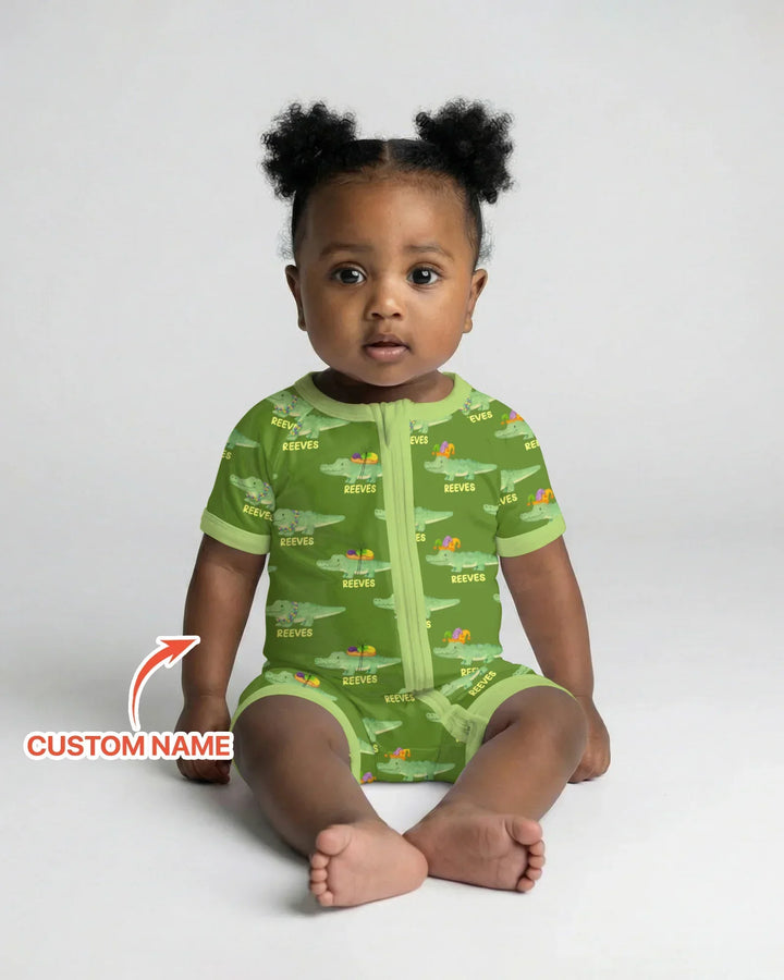 Custom Name Mardi Gras Gator Bamboo Shorty Zippy