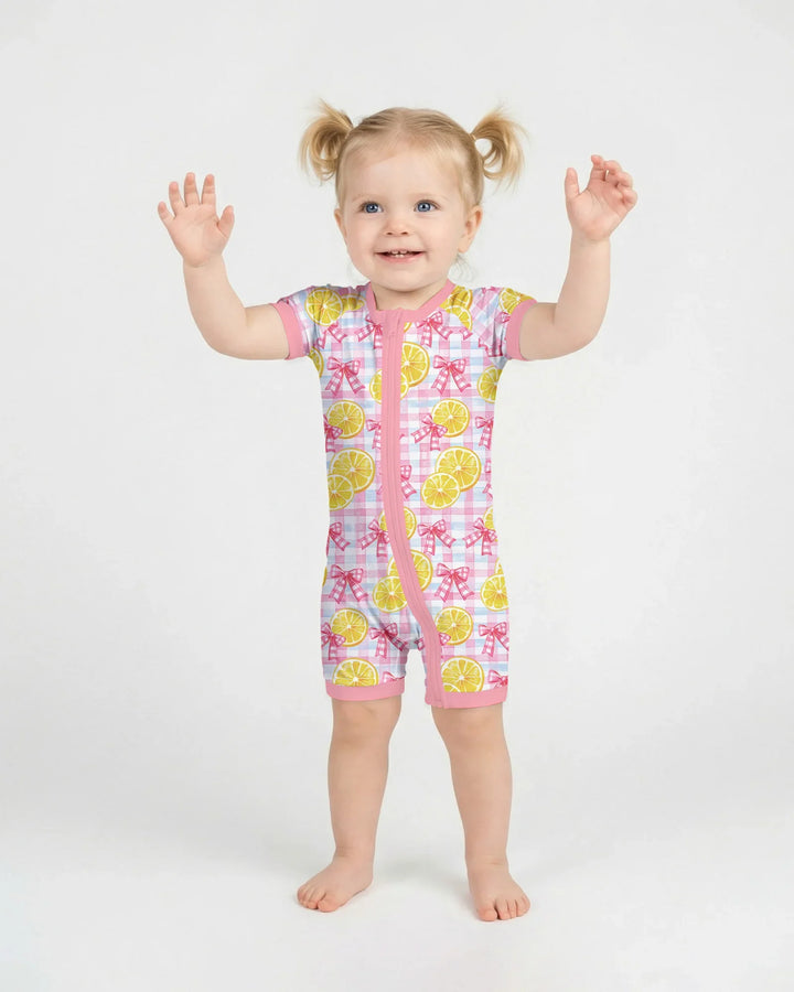 Pink Lemons Bows Checkered Bamboo Shorty Zippy