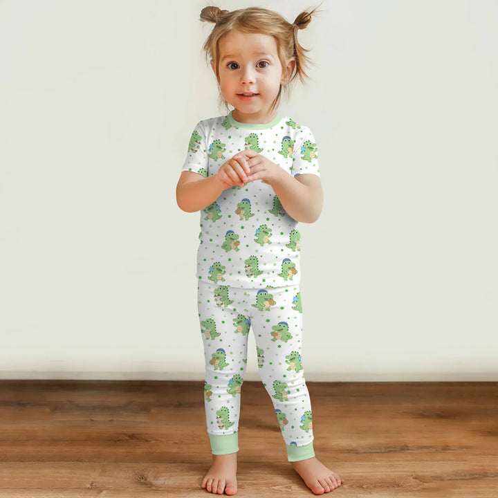 Shabbat Dinosaur Bamboo Two Piece Short Sleeve Pajama Set
