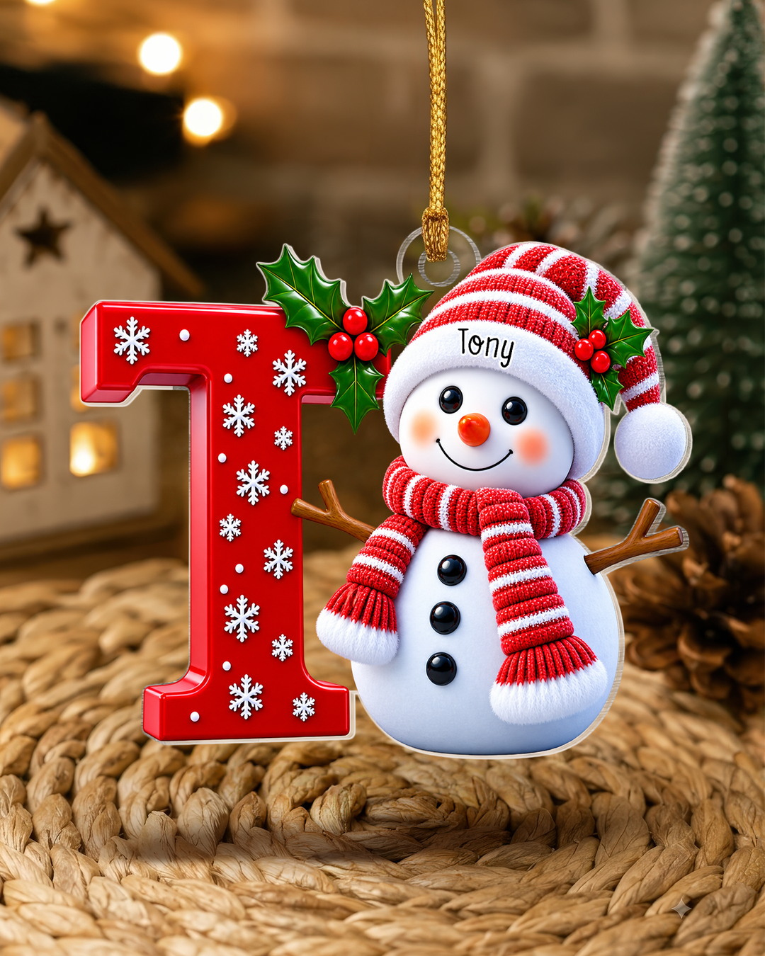 Snowman Merry Christmas Custom Name Acrylic Ornament