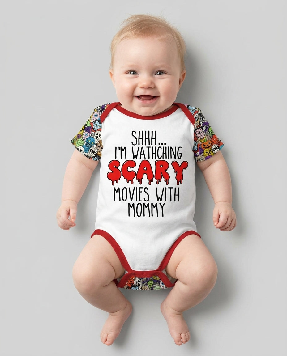 Personalized Shhh... I'm Watching Scary Movies With MOMMY Bamboo Bodysuit