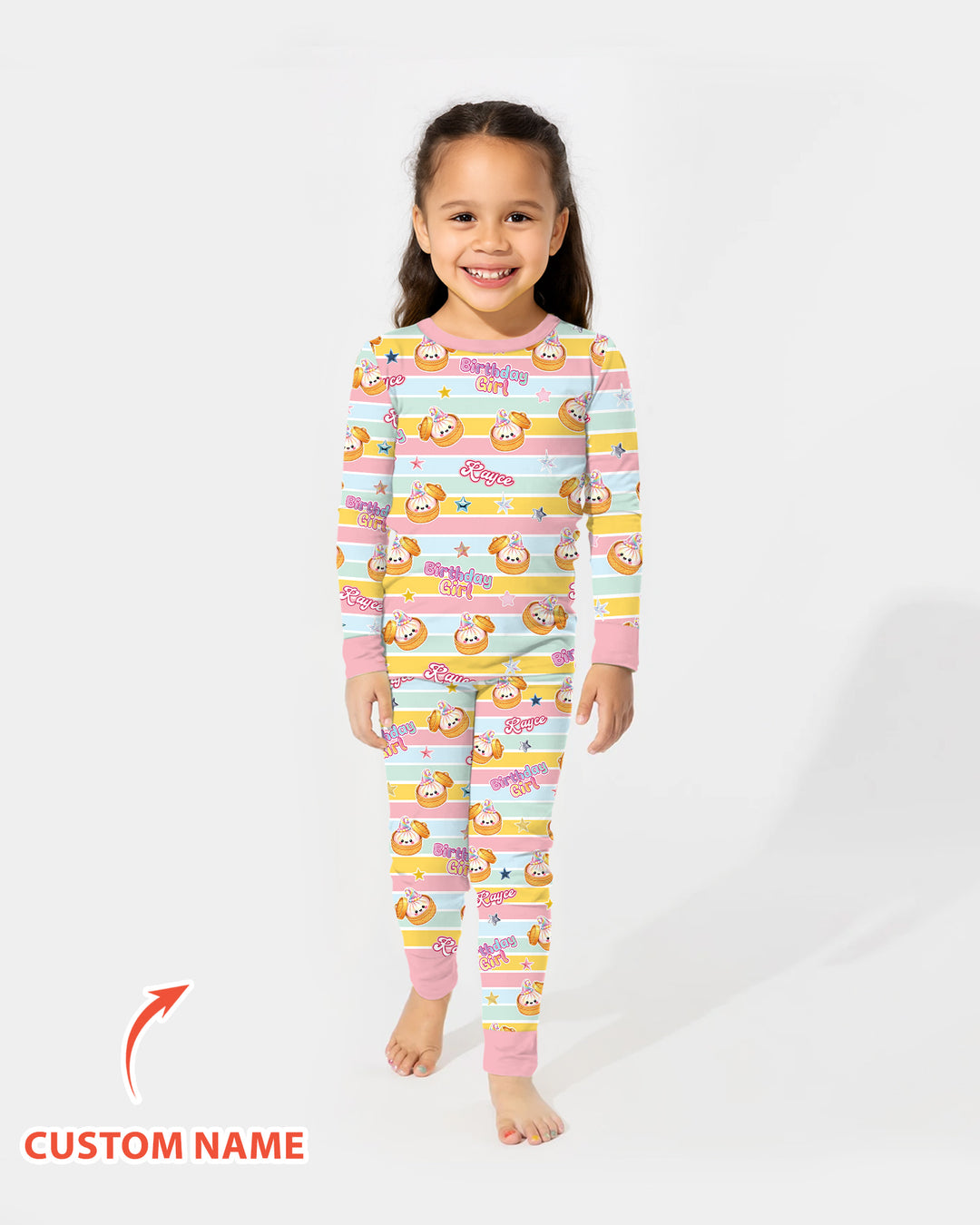 Custom Dumpling Birthday Girl  Bamboo Two Piece Long Sleeve Pajama Set