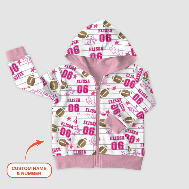 Custom Name Football Time Pink Bamboo Zip Hoodie