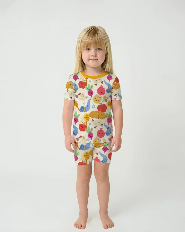 Shana Tova Rosh Hashanah Bamboo Two Piece Short Sleeve Shorts Pajama Set