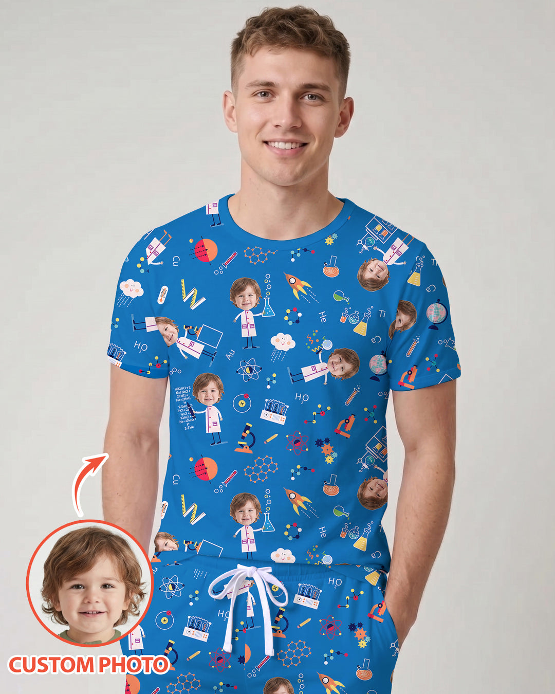 Custom Image Chemical Laboratory Bamboo Men Short Sleeve Short Pajama Set
