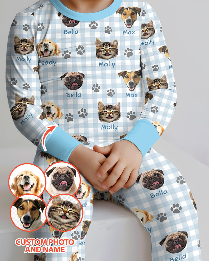 Custom Pet Photo With Name Bamboo Two Piece Long Sleeve Pajama Set