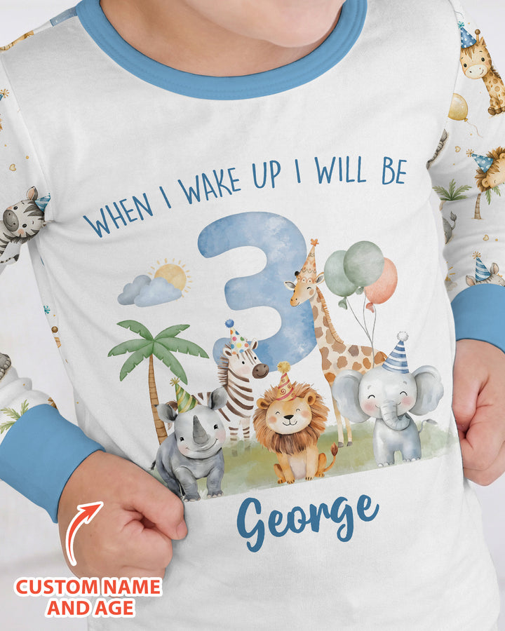 Custom Name Safari Animals When I Wake Up I Will Be Birthday Bamboo Two Piece Long Sleeve Pajama Set
