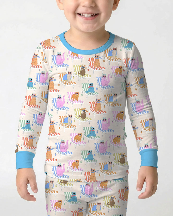 Meow Sunbathing Mommy & Me Matching Bamboo Two Piece Long Sleeve Pajama Set