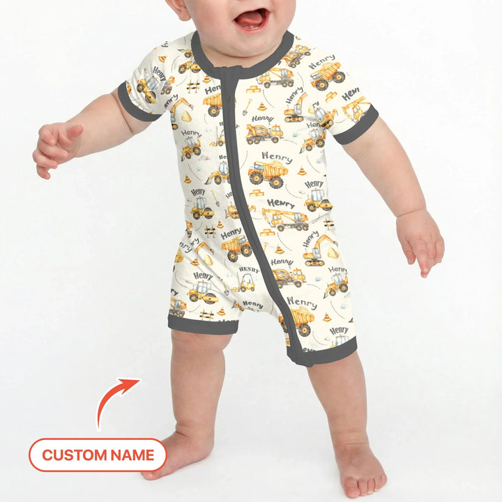 Constructions Machines Custom Name Bamboo Shorty Zippy