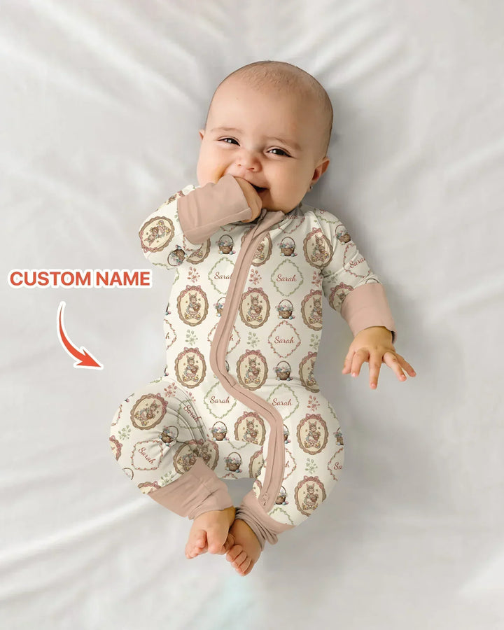 Vintage Bunny Easter Custom Name Mommy & Me Matching Bamboo Convertible Zippy