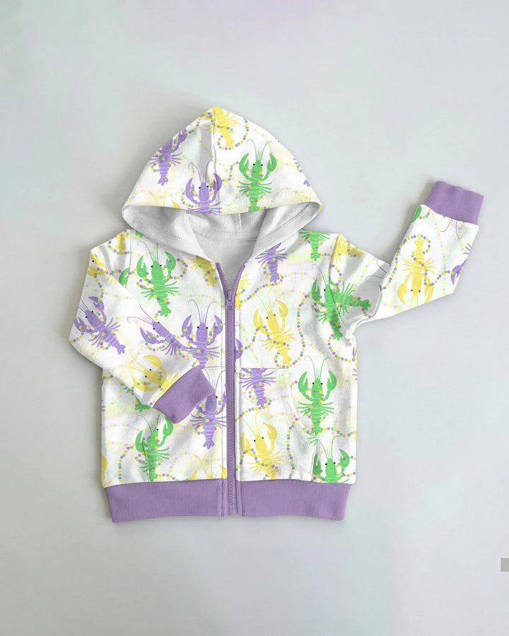 Mardi Gras Crawfish Family Matching Bamboo Zip Hoodie
