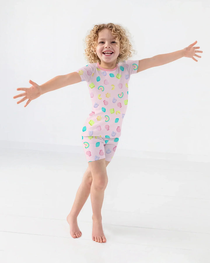 Pastel Lucky Charms Scatter Bamboo Two Piece Short Sleeve Shorts Pajama Set