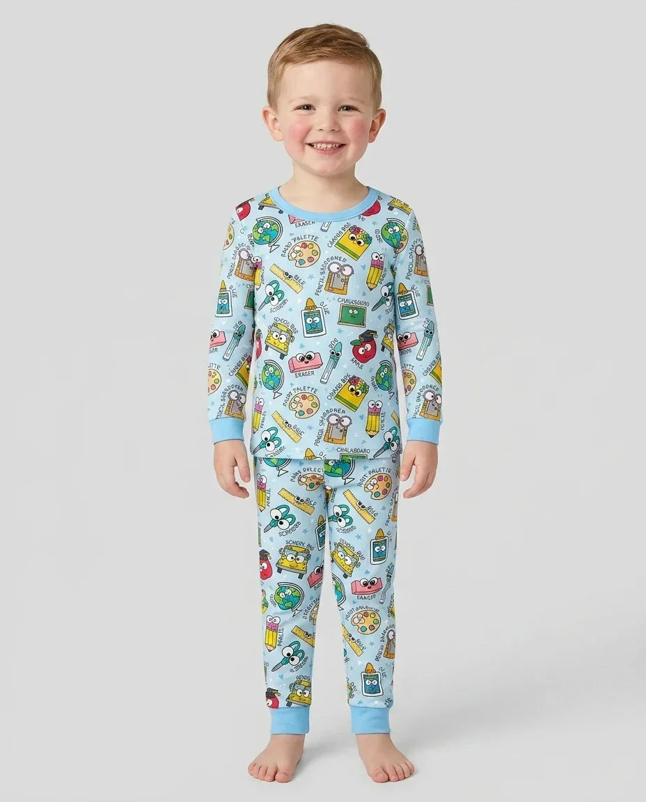 Happy School Pals  Bamboo Two Piece Long Sleeve Pajama Set