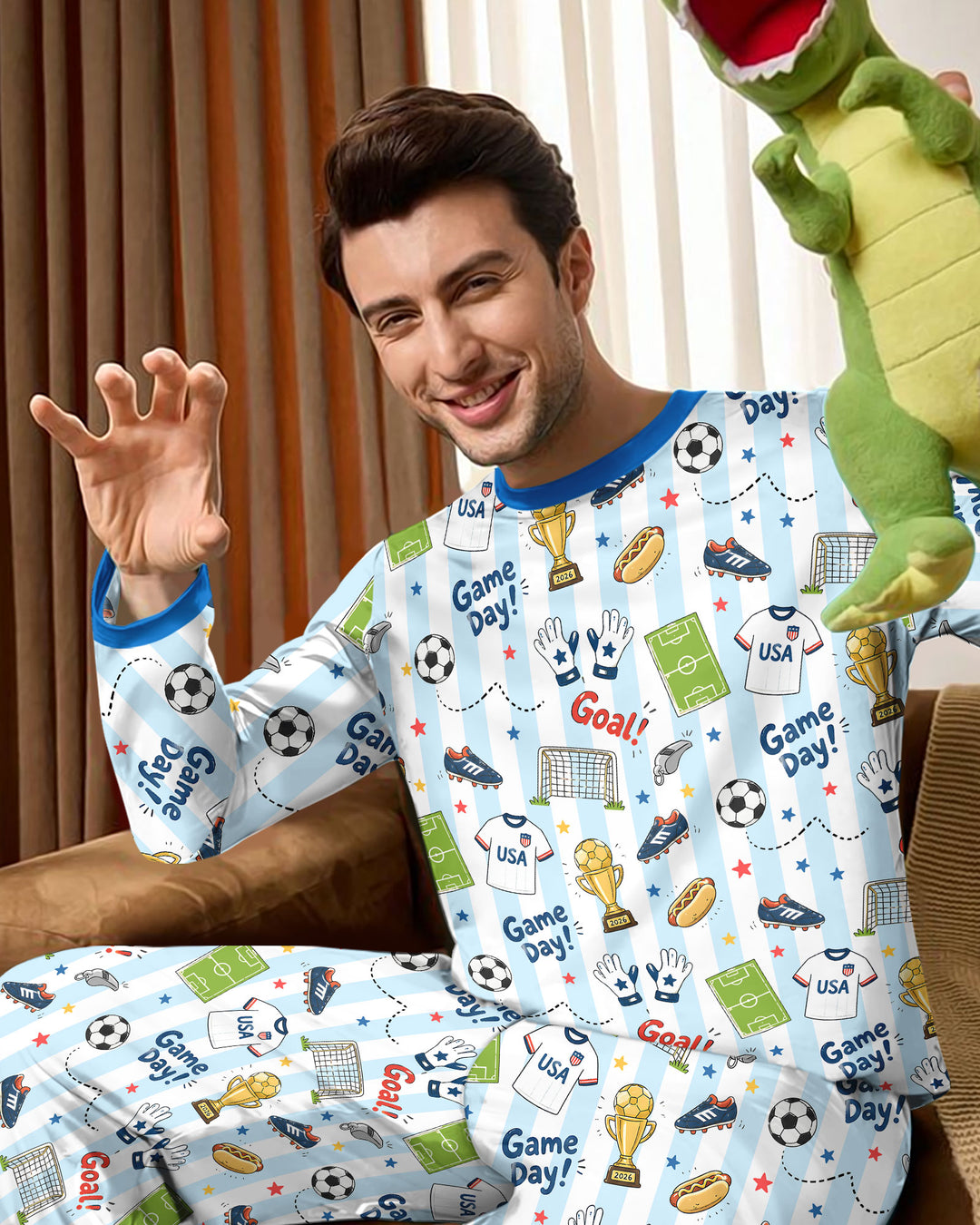 Striped Soccer Game Day Family Matching Bamboo Men's Pajama Set