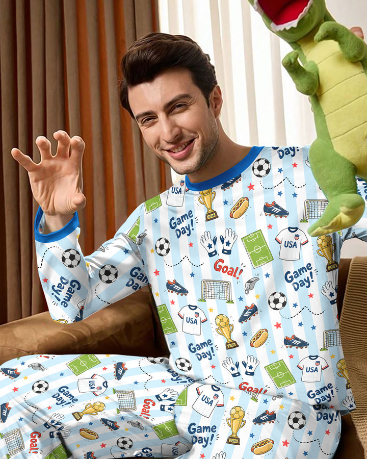 Striped Soccer Game Day Family Matching Bamboo Men's Pajama Set
