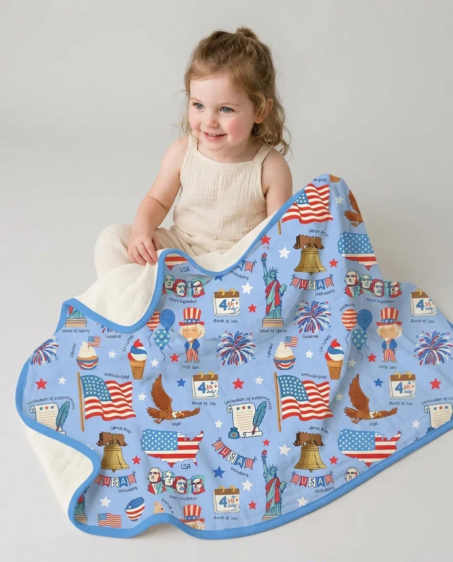 Hand Drawn Patriotic Iconic Bamboo Blanket