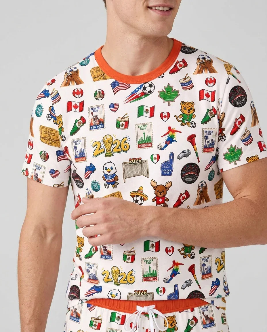 Soccer Cup 2026 Family Matching Bamboo Men Short Sleeve Short Pajama Set