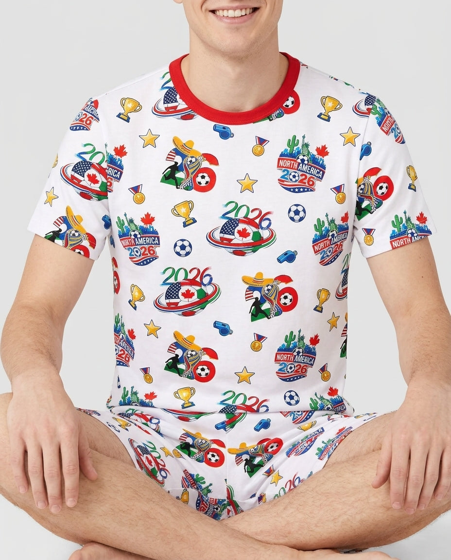 World Soccer North America 2026 Family Matching Bamboo Men Short Sleeve Short Pajama Set